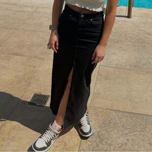 Stradivarius Black Denim Maxi Skirt